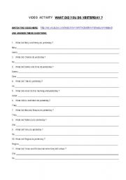 English Worksheet: VIDEO ACTIVITY - PAST TENSE