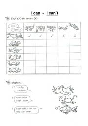 English Worksheet:   can - cant