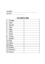 English Worksheet: Synonyms