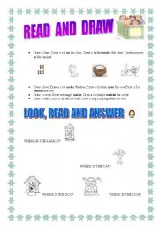 English worksheet: PREPOSITIONS: READ AND DRAW