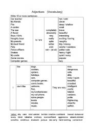 English Worksheet: Adjectives for Speaking, Writing Activities