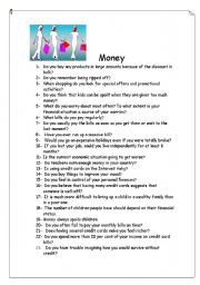 English Worksheet: Money conversation questions