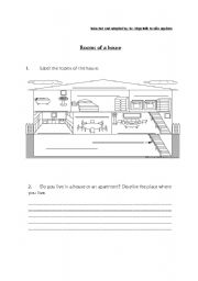 English Worksheet: Rooms of the house