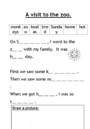 English worksheet: A visit to the zoo 