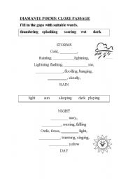 English worksheet: Diamante poems