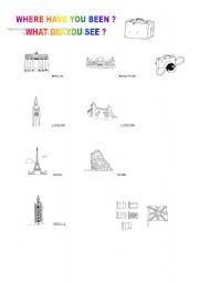 English worksheet: WHERE HAVE YOU BEEN ? WHAT DID YOU SEE ?