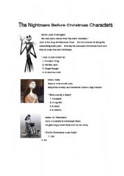 English Worksheet: Nightmare Before Christmas Movie Characters