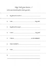 English Worksheet: Hey did you know?  icebreaker