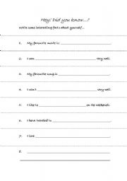 English Worksheet: Hey did you know?  icebreaker