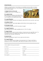 English Worksheet: Animal Records