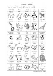 English Worksheet: List of animals