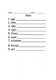 English worksheet: pets