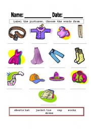 English Worksheet: label clothes