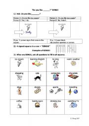 English Worksheet: Do you like ___? BINGO