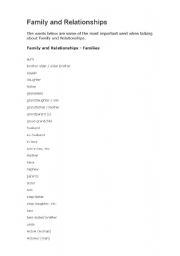 English Worksheet: Family and Relationships