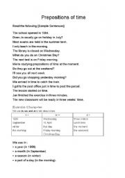 English Worksheet: Prepositions of Time