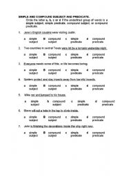English Worksheet: SIMPLE AND COMPOUND SUBJECT AND PREDICATE