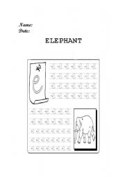 English worksheet: Elephant prewriting