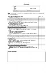 English Worksheet: Observation and assessment sheet