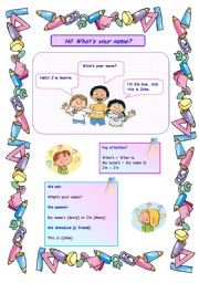 English Worksheet: Hi! Whats your name?