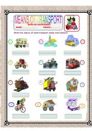 English Worksheet: Means Of Transport - Gap Filling Part -1