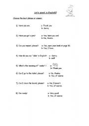 English worksheet: classroom language