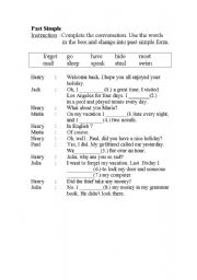 English worksheet: Past simple tense