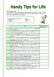 English Worksheet: Handy Tips for Life (24/07/08)