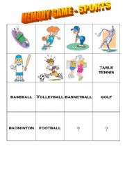 English worksheet: MEMORY GAME - SPORTS