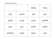 English worksheet: Word Sort - Hard and Soft G