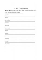 English worksheet: Emotions Survey