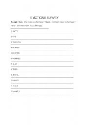 English Worksheet: Emotions Survey