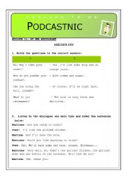 English Worksheet: AT THE RESTAURANT- ANSWER KEY