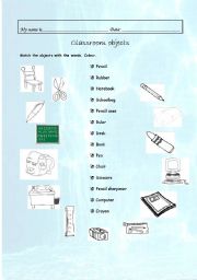 English Worksheet: Classroom objects - match