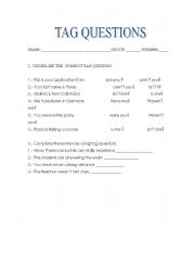 English worksheet: tag questions