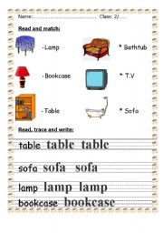 English worksheet: a homework sheet about house objects