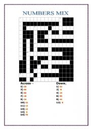 English Worksheet: Numbers Crossword (1-99)