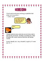 English worksheet: being kind- an activity for MODALS