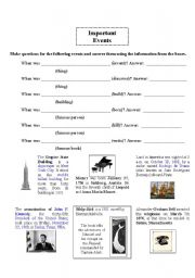 English Worksheet: Important events