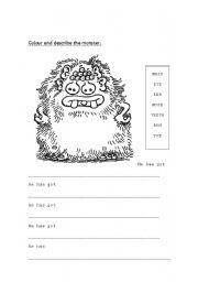 English Worksheet: Description of a monster