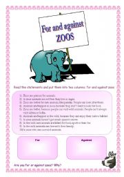 English Worksheet: For and against zoos