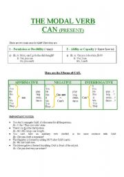 English Worksheet: MODAL VERB : CAN 