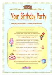 English Worksheet: Plan your Birthday party!