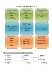 English Worksheet: How to pronounce ´s´ ?