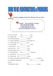 English Worksheet: VERB TO BE/CONTRACTIONS AND PRONOUNS