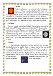 English Worksheet: The Sun The Moon The Stars