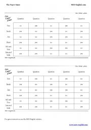 English Worksheet: The Paper Game