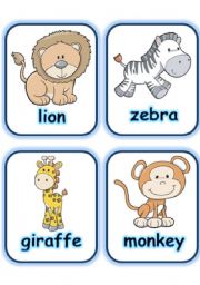 English Worksheet:  FLASHCARD SET 3- WILD ANIMALS - PART 1