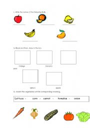 English worksheet: fruits and vegetables