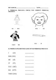 English worksheet: PERSONAL PRONOUNS